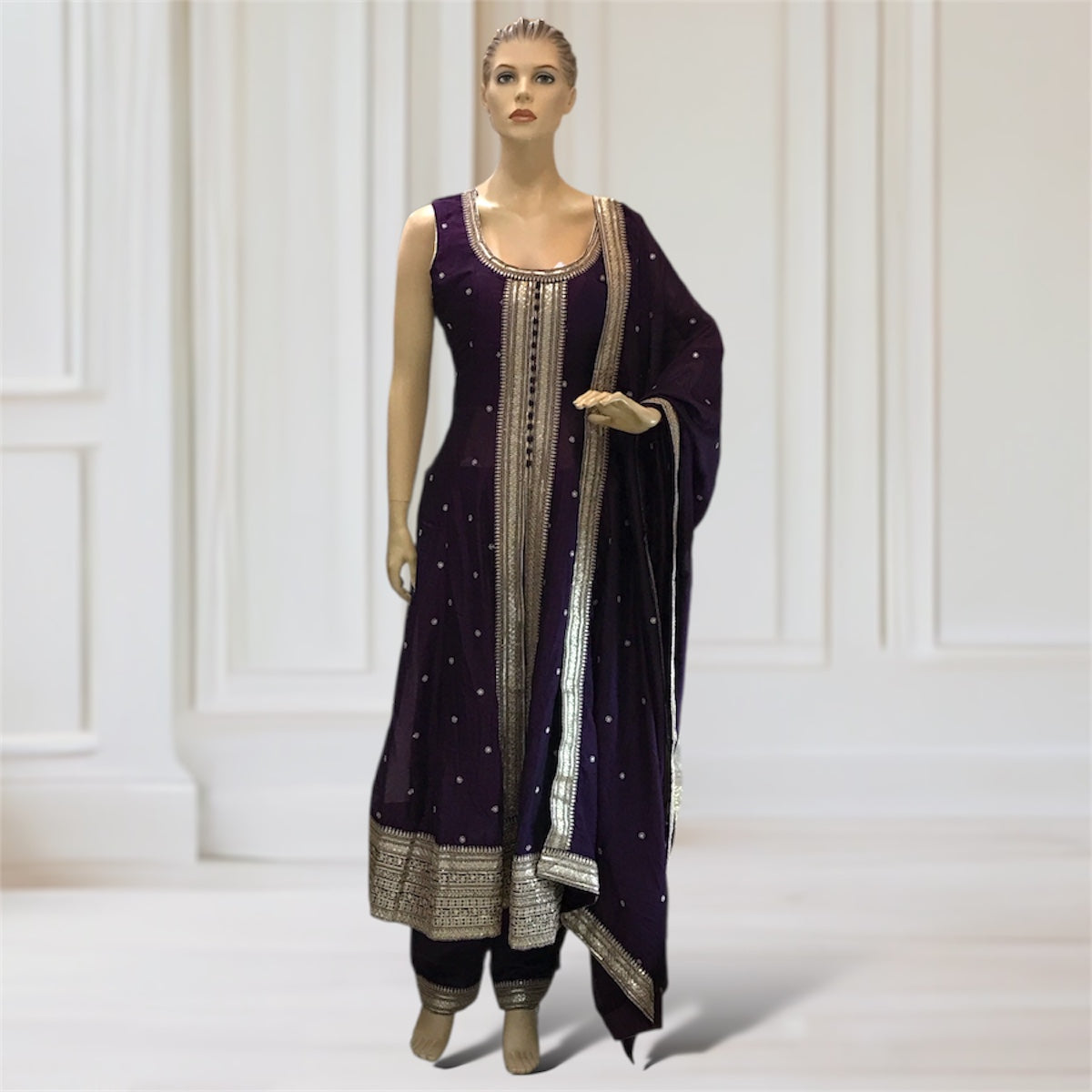 Anarkali + Pant + Scarf