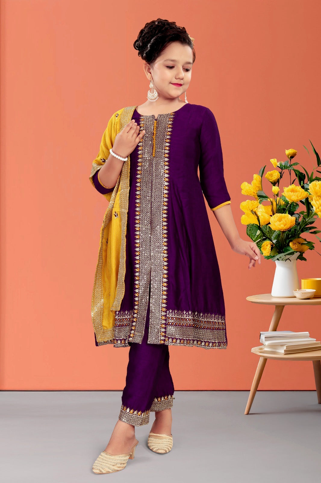 Anarkali + Pant + Scarf