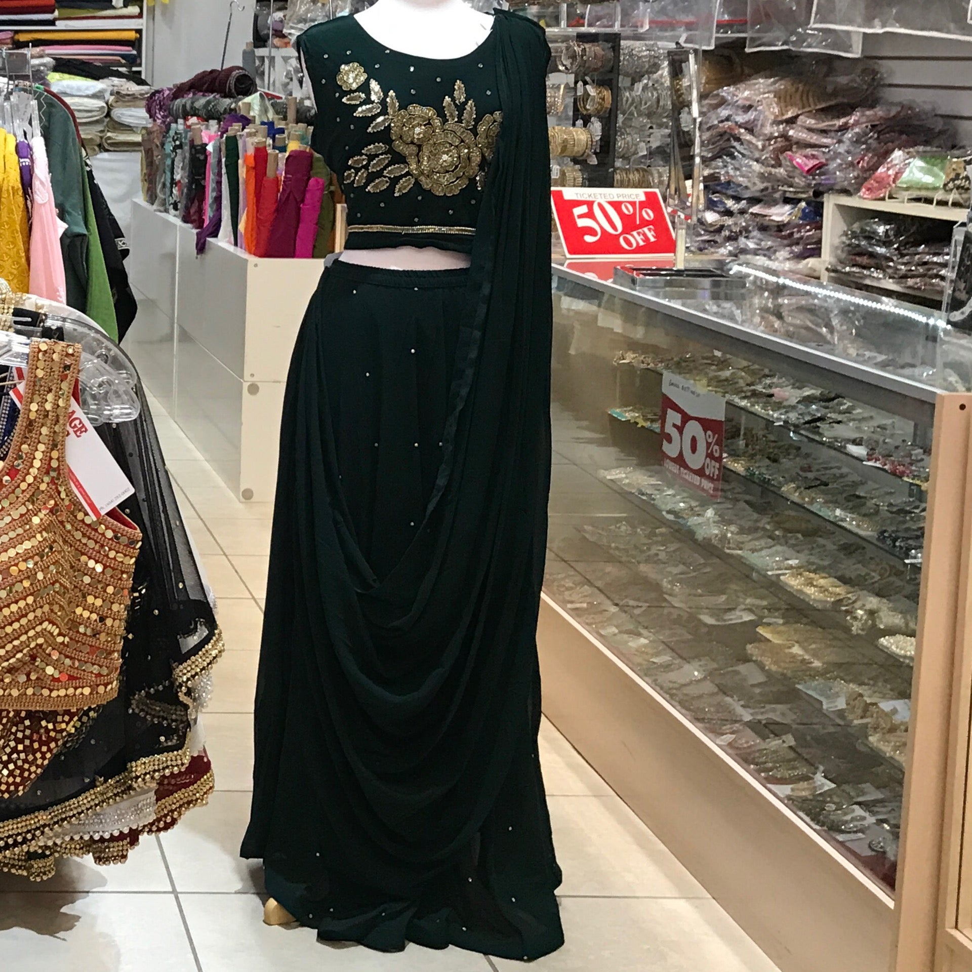 LEHENGA CHOLI SCARF SIZE 40 COLOR DARK GREEN