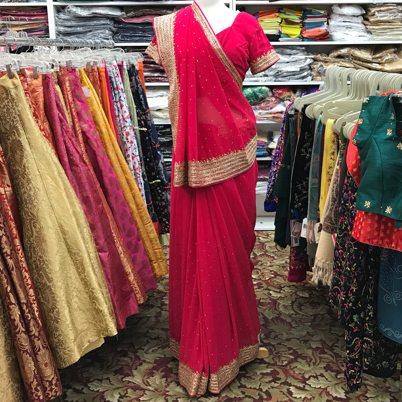 EMBROIDERY SAREE/READY BLOUSE