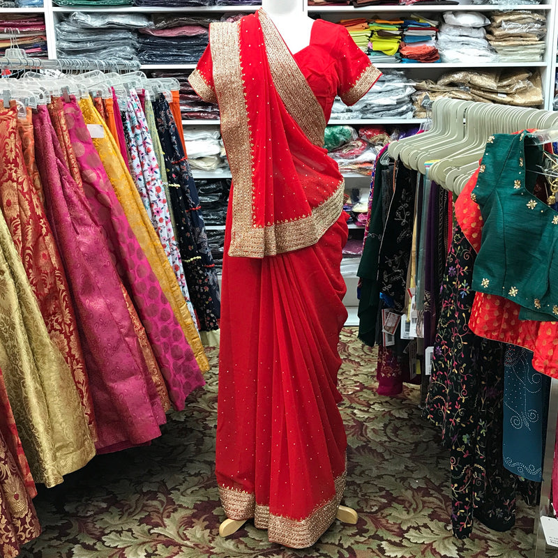 EMBROIDERY SAREE/READY BLOUSE