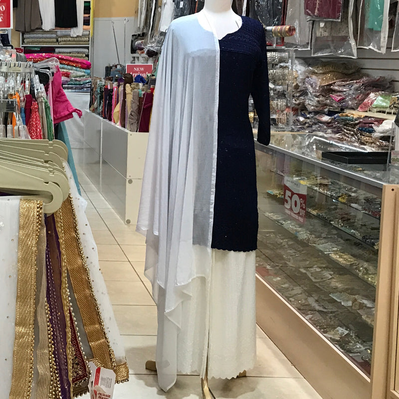 KURTA TROUSER SCARF SIZE 40 DARK NAVY BLUE