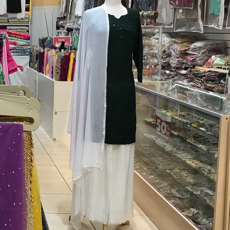 KURTA TROUSER SCARF, SIZE 44, DARK GREEN