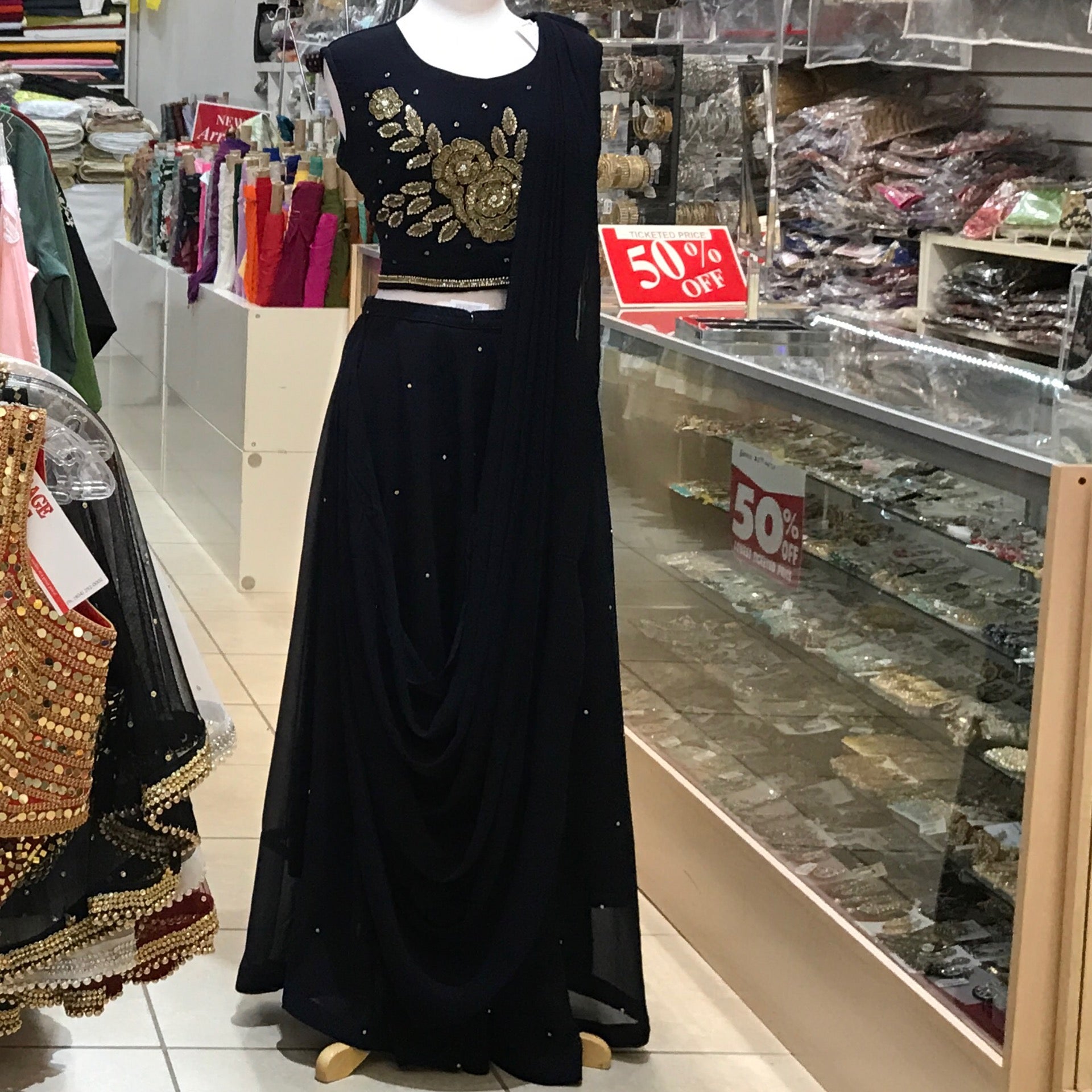 LEHENGA CHOLI SCARF SIZE 40 COLOR DARK NAVY BLUE