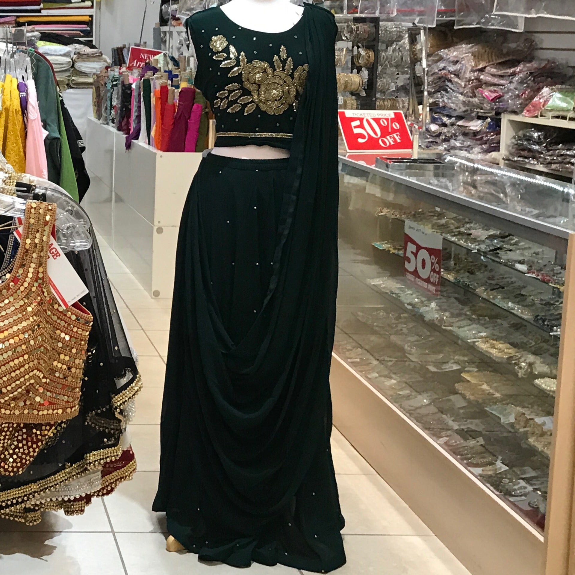 LEHENGA CHOLI SCARF SIZE 42 COLOR DARK GREEN