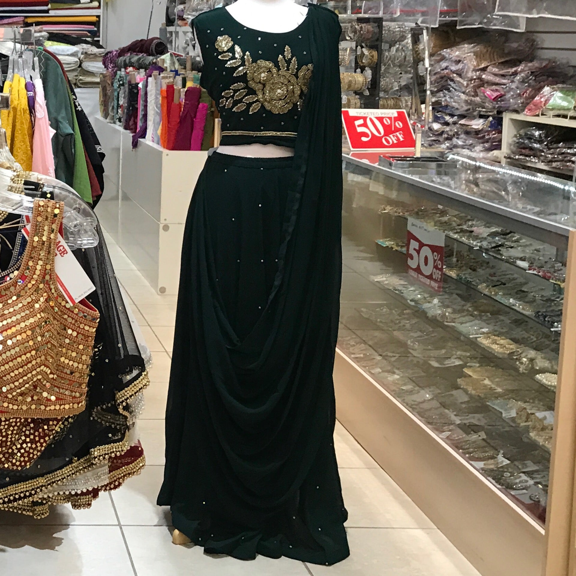 LEHENGA CHOLI SCARF SIZE 44 COLOR DARK GREEN