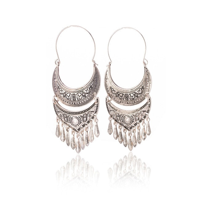 Ethnic geometric golden silver color indian earrings jewelry vintage dangle statement earrings
