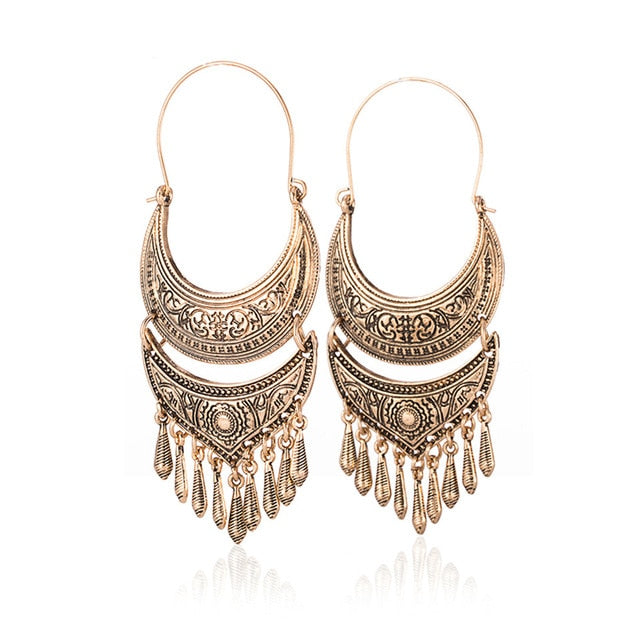 Ethnic geometric golden silver color indian earrings jewelry vintage dangle statement earrings