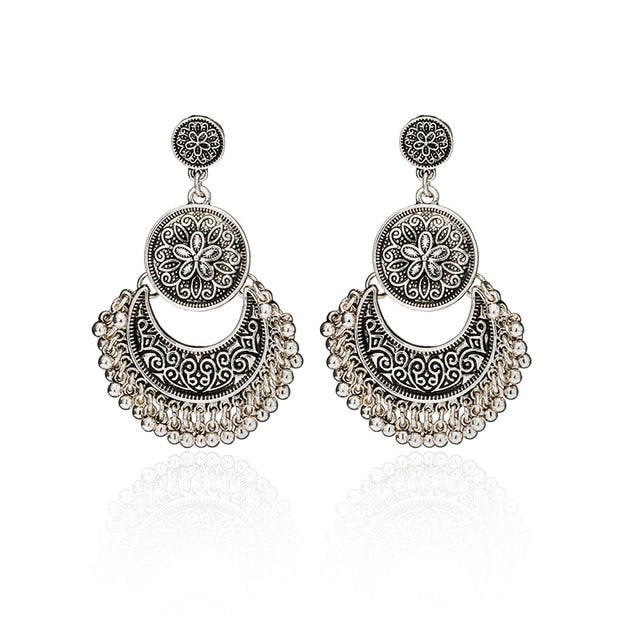 Ethnic geometric golden silver color indian earrings jewelry vintage dangle statement earrings