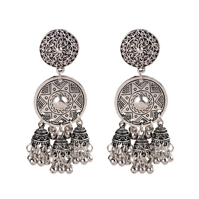 New Ethnic Vintage Women's Geometric Turkish Jhumka Earrings Indian Jewelry Gold Bell Tassel Dangling Earrings Turkey Jewelry