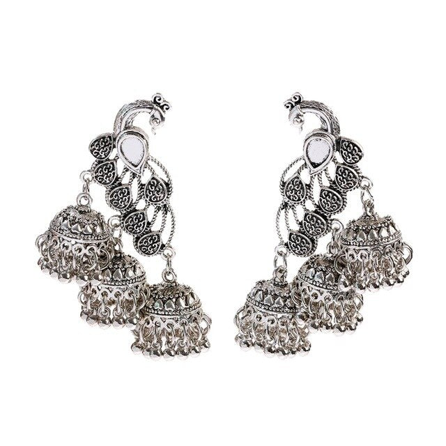 Retro Bollywood Oxidized Gypsy Earrings Jewelry Women Ethnic Gold Afghan Birdcage