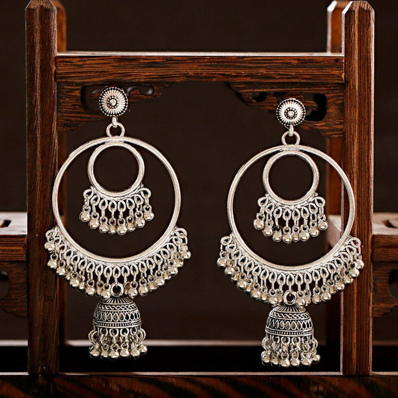 Retro Indian Jewelry Jhumka Jhumki Drop Earrings Gypsy Gold Silver Color Tassel Earrings For Women Fashion Jewelry