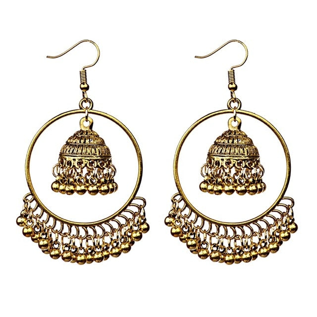 Retro Indian Jewelry Jhumka Jhumki Drop Earrings Gypsy Gold Silver Color Tassel Earrings For Women Fashion Jewelry