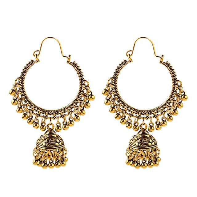 Retro Indian Jewelry Jhumka Jhumki Drop Earrings Gypsy Gold Silver Color Tassel Earrings For Women Fashion Jewelry