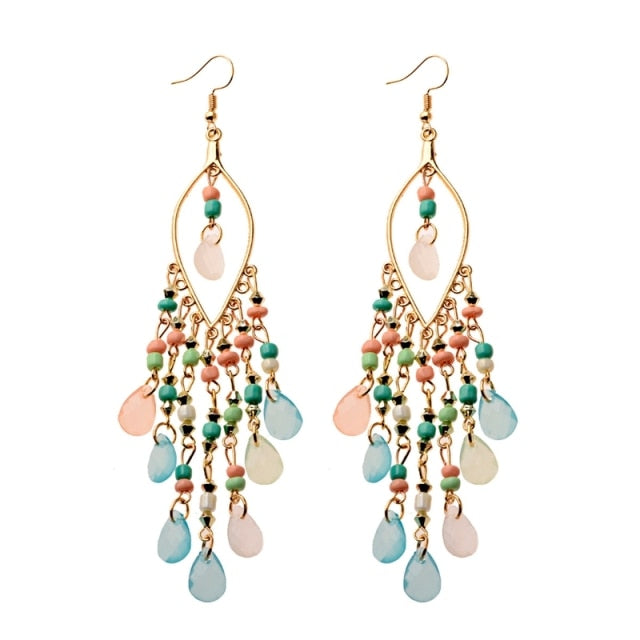 Classic Trendy Blue Crystal Long Tassel Dangle Earring