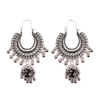 Antique Indian Women's White Beads Tassel Jhumka Earrings