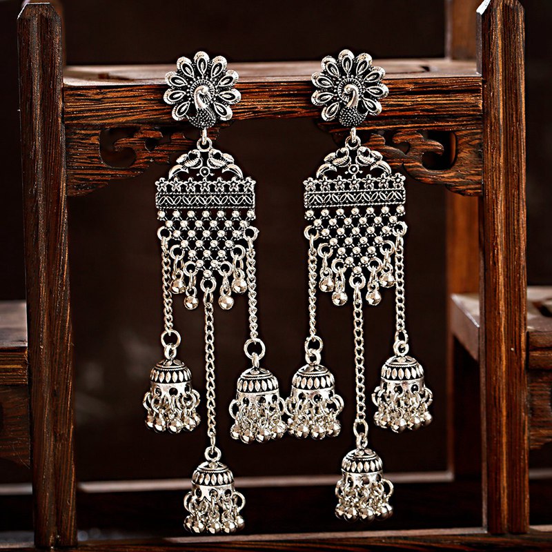 Antique Ethnic Indian Jhumka Women Retro Bell Long Tassel Earrings