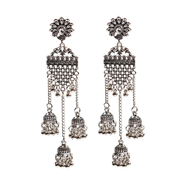 Antique Ethnic Indian Jhumka Women Retro Bell Long Tassel Earrings