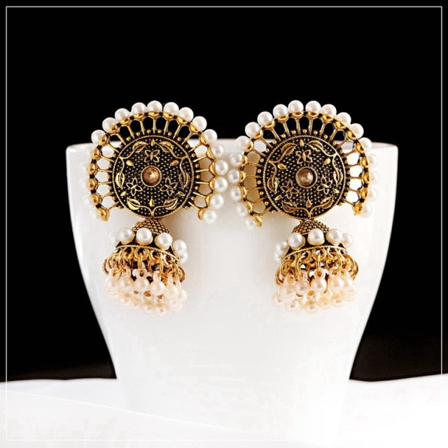 Ethnic Retro Gold Carved Indian Jhumka Earrings For Women