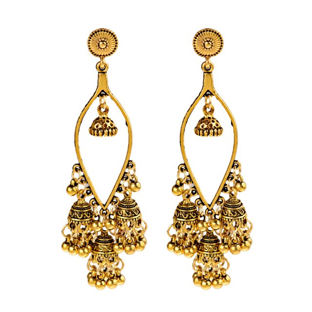 Retro Bollywood Oxidized Gypsy Earrings Jewelry Women Ethnic Gold Afghan Birdcage