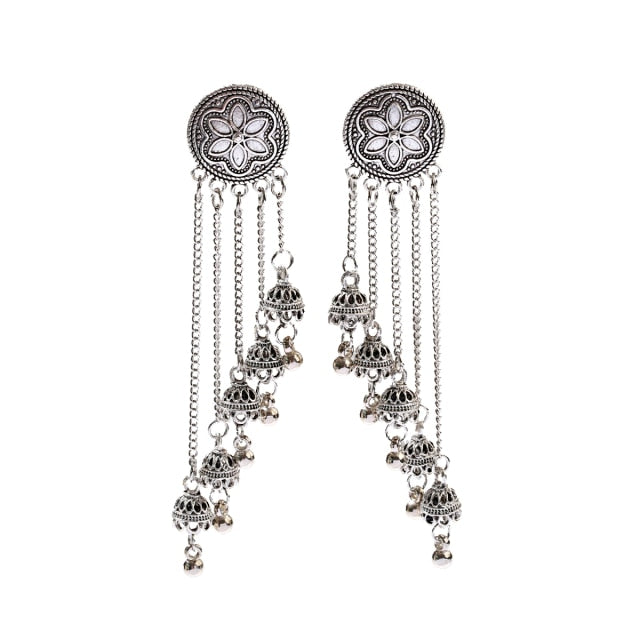 Antique Ethnic Indian Jhumka Women Retro Bell Long Tassel Earrings