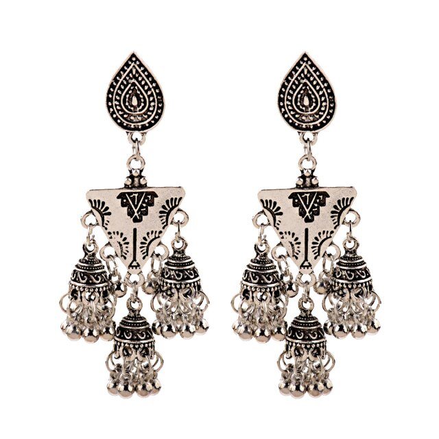 Antique Ethnic Indian Jhumka Women Retro Bell Long Tassel Earrings