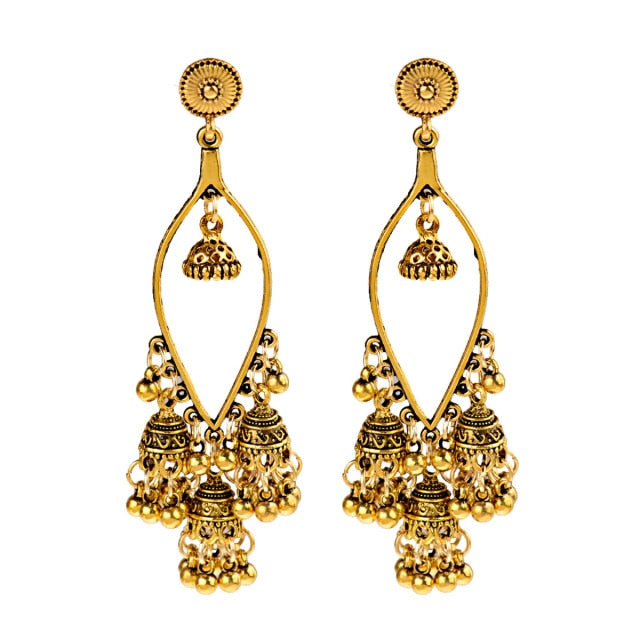 Antique Ethnic Indian Jhumka Women Retro Bell Long Tassel Earrings