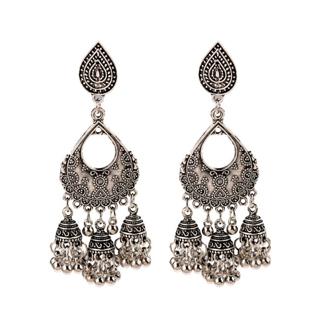 Antique Ethnic Indian Jhumka Women Retro Bell Long Tassel Earrings