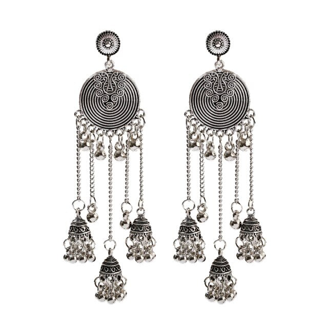 Antique Ethnic Indian Jhumka Women Retro Bell Long Tassel Earrings