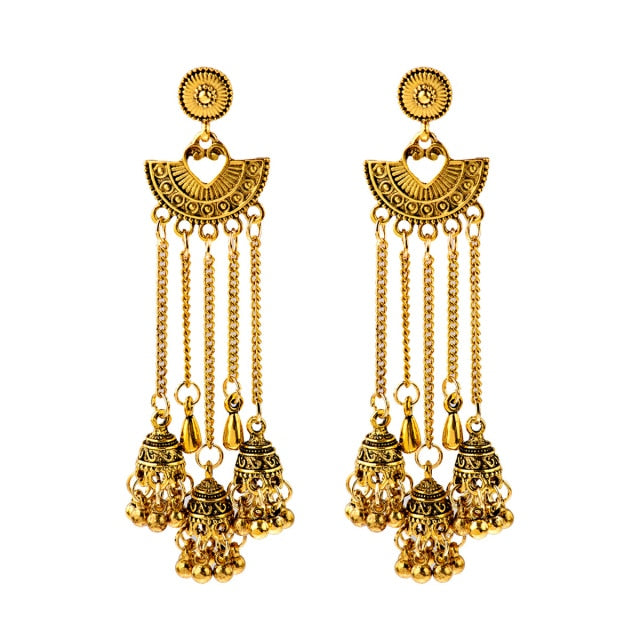 Antique Ethnic Indian Jhumka Women Retro Bell Long Tassel Earrings