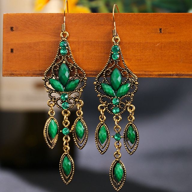 Bohemian Ethnic Earrings 2021 Women Vintage Alloy Hollow Out Carved Flower Rhinestones