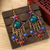 Bohemian Ethnic Earrings 2021 Women Vintage Alloy Hollow Out Carved Flower Rhinestones