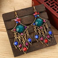 Bohemian Ethnic Earrings 2021 Women Vintage Alloy Hollow Out Carved Flower Rhinestones