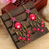 Bohemian Ethnic Earrings 2021 Women Vintage Alloy Hollow Out Carved Flower Rhinestones