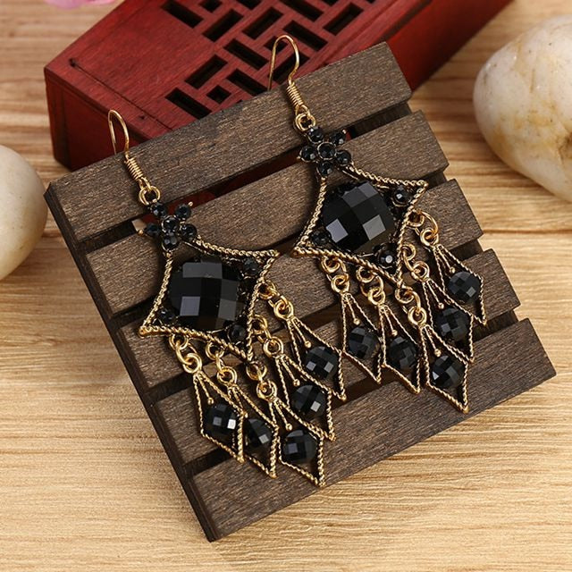 Bohemian Ethnic Earrings 2021 Women Vintage Alloy Hollow Out Carved Flower Rhinestones